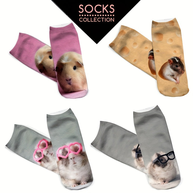 4 Pairs 3D Mouse Print Low Cut Socks Women's Stockings