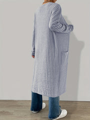  Solid Ribbed Long Sleeve Open Front Cardigan