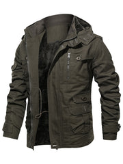 Men's Fleece Warm Cargo Hooded Jacket Vintage Long Sleeves For Winter
