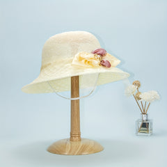 Summer Knitted Breathable Sun Hat Mesh Flower Decor Bucket Hat