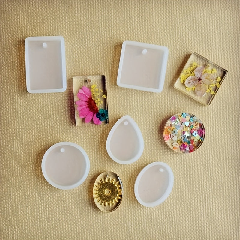 Silicone Oval Square Crystal Gemstone Pendant Mold DIY Resin Casting Epoxy Mold