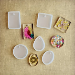 Silicone Oval Square Crystal Gemstone Pendant Mold DIY Resin Casting Epoxy Mold
