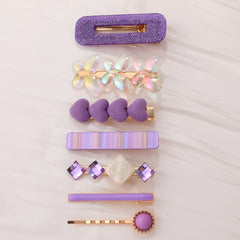 7pcs Heart Butterfly Hair Clip Multicolor Rhinestone Purple Hair Accessories