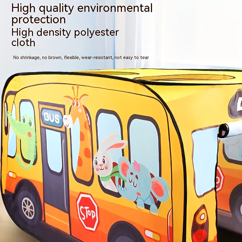 Interactive Cartoon Bus Game House Pops Open for Outdoor Fun