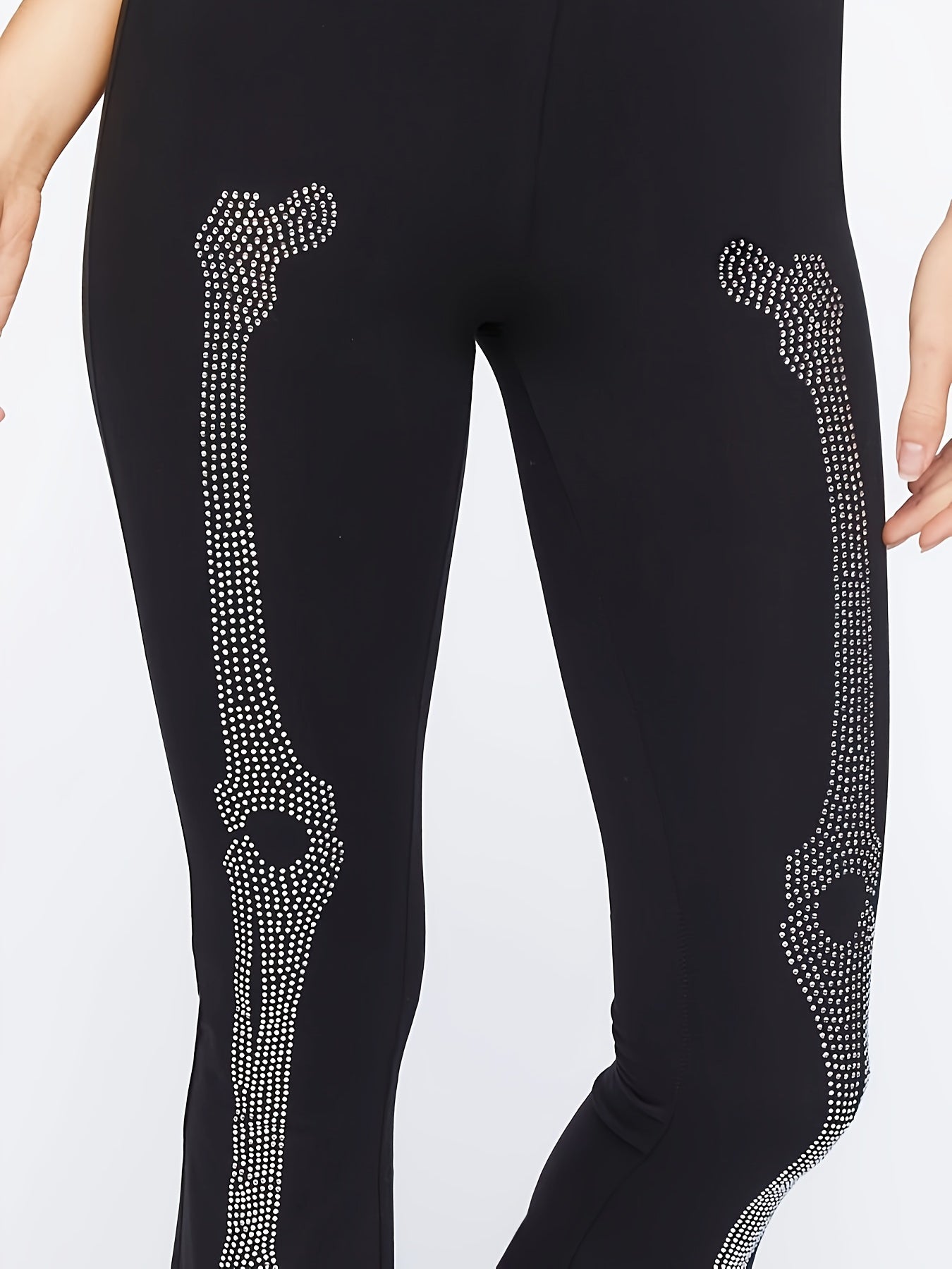  Halloween Goth Leggings Rhinestone Skull Print Flare Leggin
