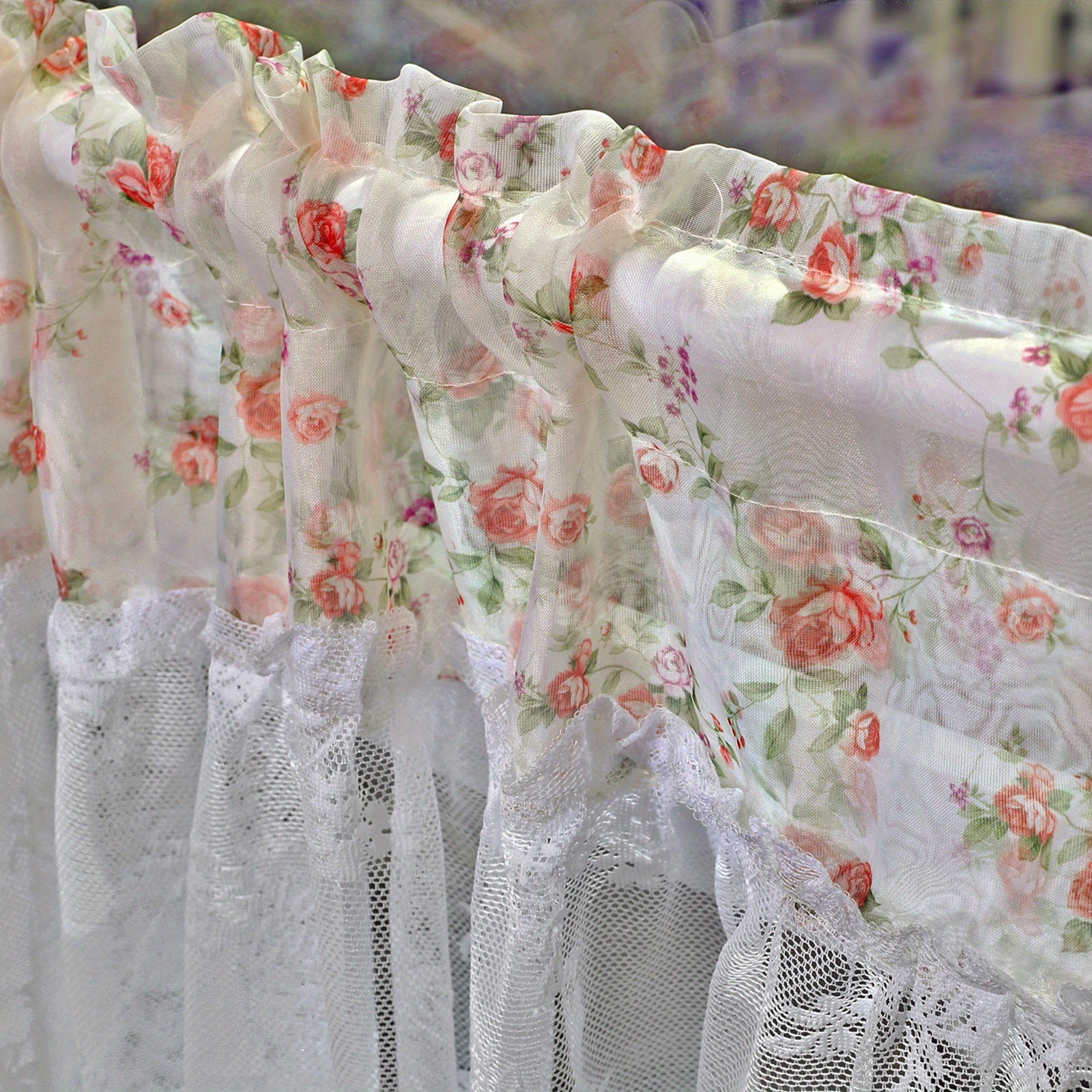 French Floral Short Curtain Romantic Kitchen Bedroom Decor Semi-Shading