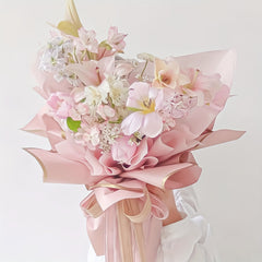20 Sheets Pink Waterproof Floral Wrapping Paper Golden Edge Bouquet Gift Packagi