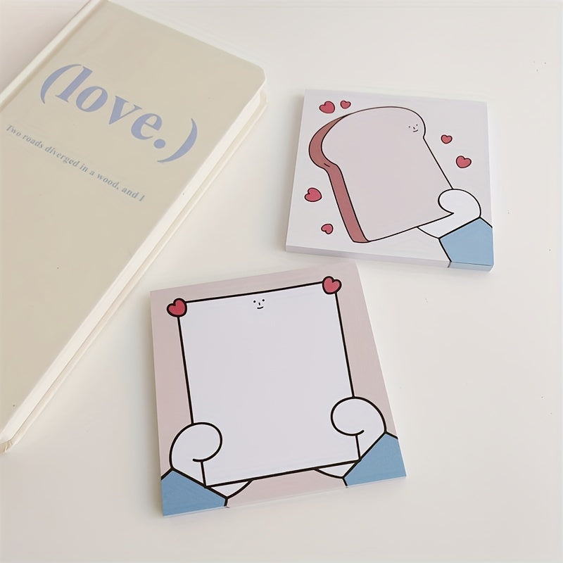 50 Sheets Love Toast Sticky Note Book, Memo Book for Students, Office Supplies
