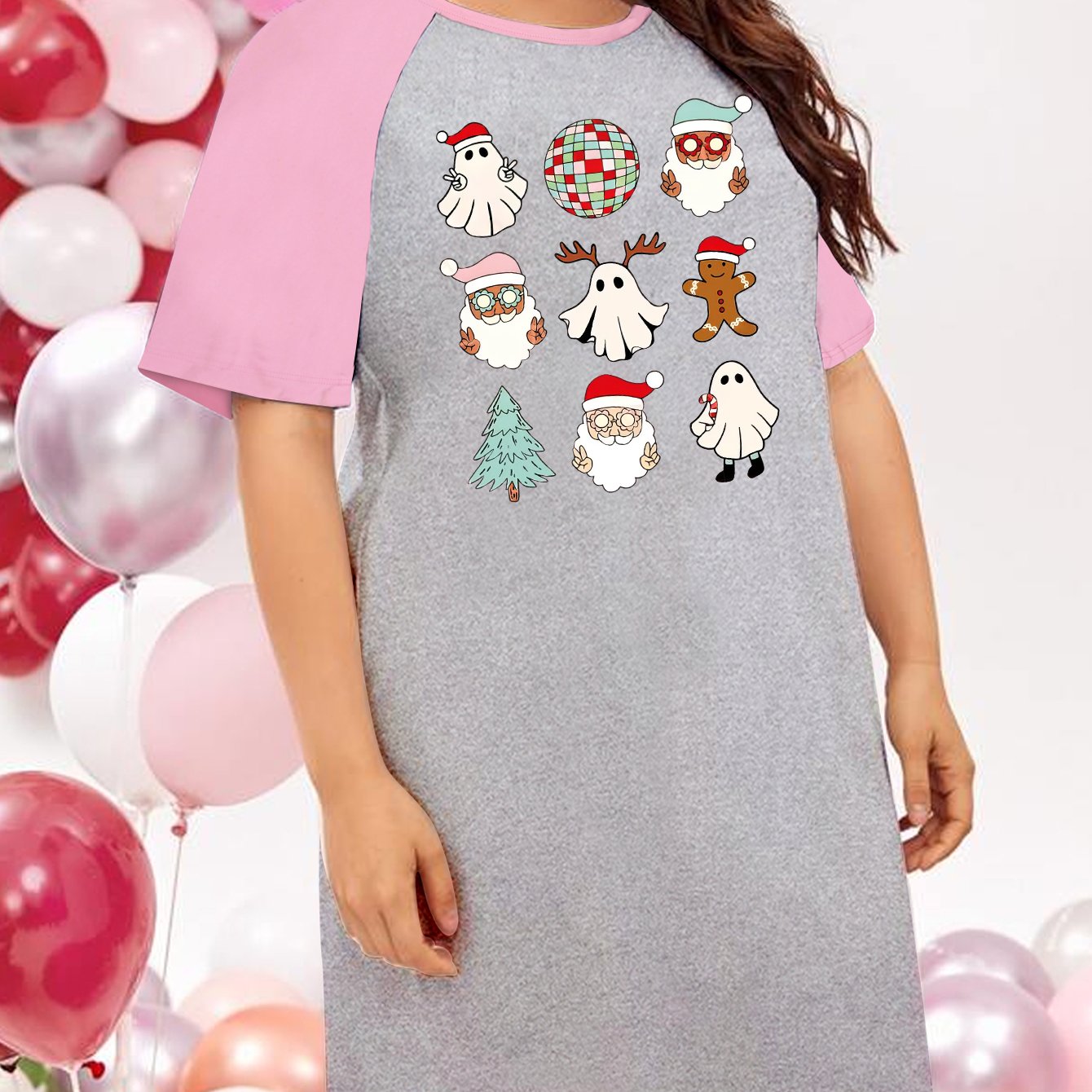  Christmas Nightdress Women's Santa Claus Print Tee Sleep Dress