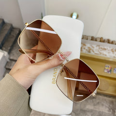 Square Metal Sunglasses Casual Chain Charm Gradient Glasses UV400