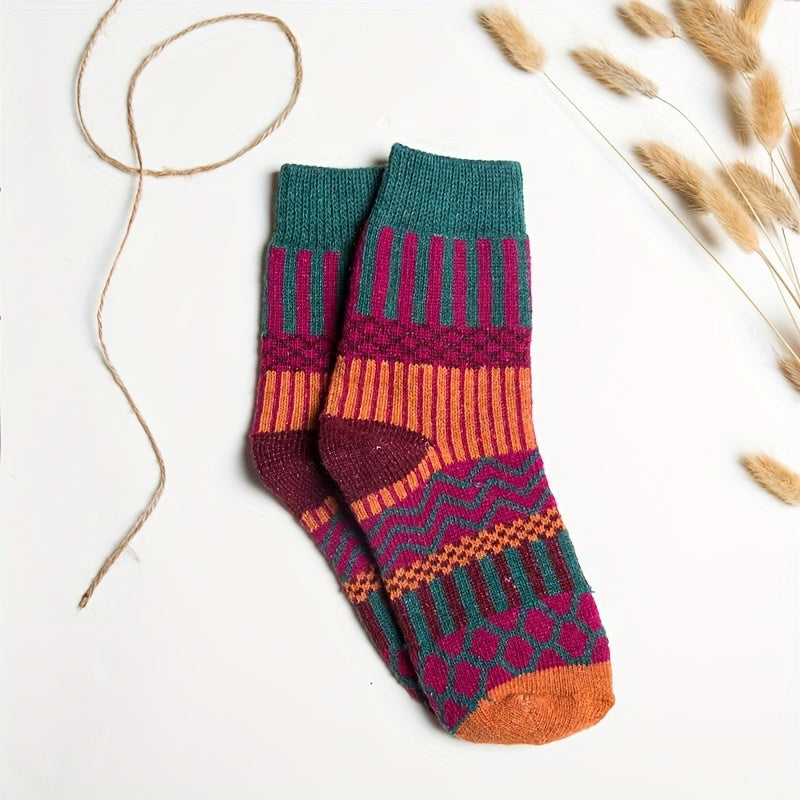 5 Pairs Geometric Pattern Socks Soft Mid Tube Women's Stockings