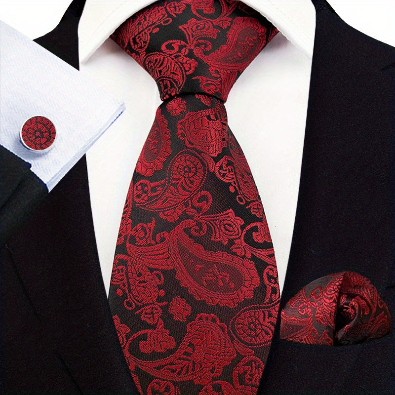 Men's Business Cashew Flower Tie Square Scarf Cufflink Set