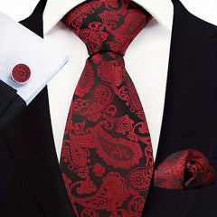 Men's Business Cashew Flower Tie Square Scarf Cufflink Set