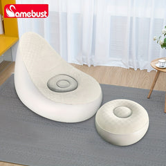 Flocking Inflatable Deck Chair With Ottoman - Foldable Lounger Sofa