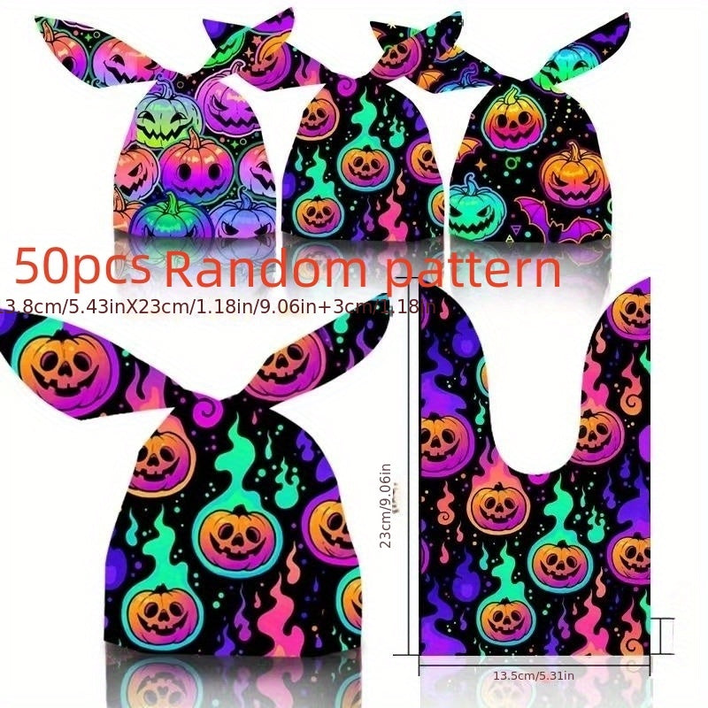 50pcs Halloween Treat Candy Bag Ghost Skull Pumpkin Bundle Pocket Drawstring