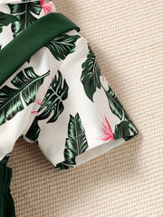 Baby Boys Tropical Plants Hawaii Shirt & Short Bib Pants Set