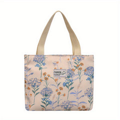Floral Print Tote Bag Nylon Shoulder Handbag for Commuting & Traveling