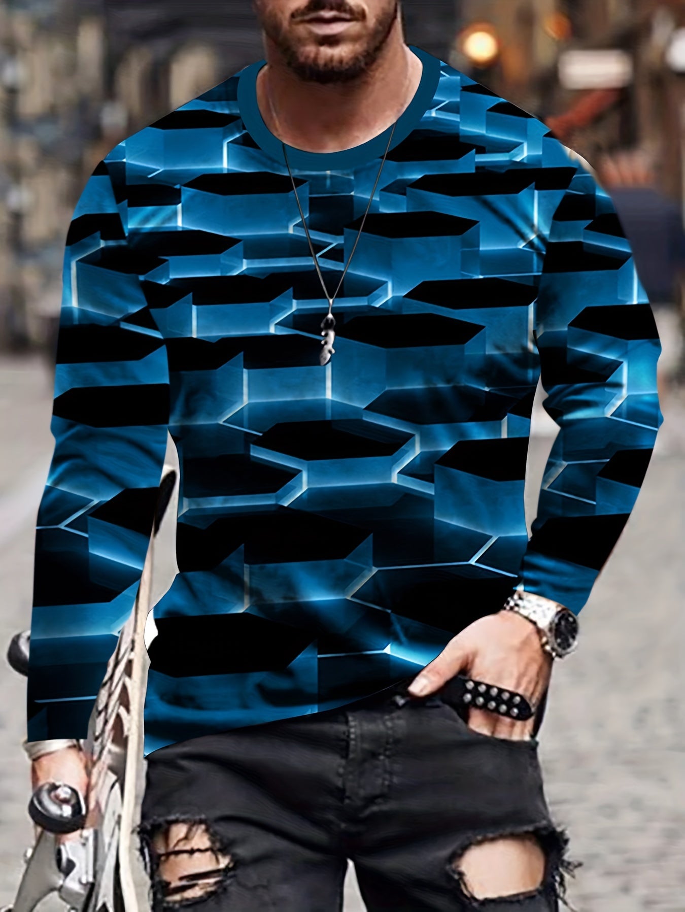 Men's 3D Print Long Sleeve T-shirt For Autumn