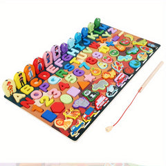 Montessori Wooden Preschool Math Toy Traffic Fishing Busy Board