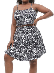  Floral Print Loungewear Set: Cami Crop Top & Skirt Two Piece