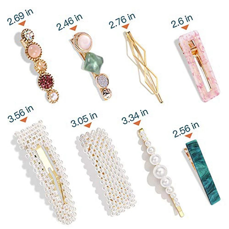 28 PCS Pearls & Acrylic Resin Hair Clips Barrettes