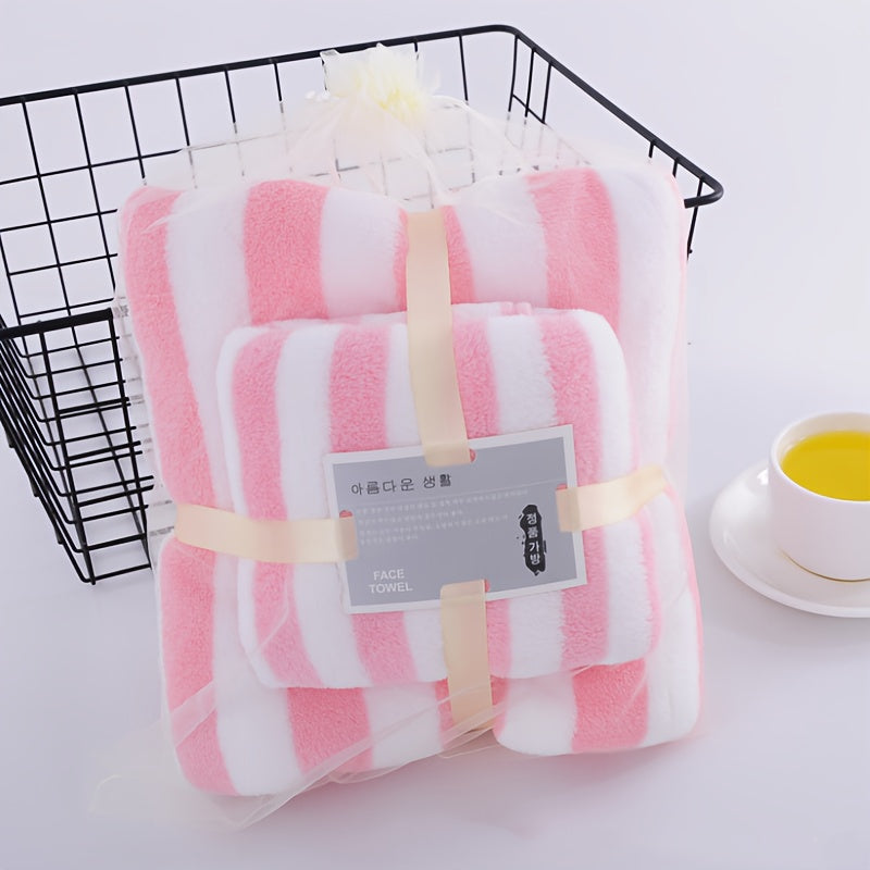 2pcs Striped Towel Set Soft Comfortable Hand Towel Bath Towel Absorbent Towels