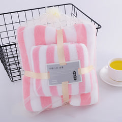 2pcs Striped Towel Set Soft Comfortable Hand Towel Bath Towel Absorbent Towels