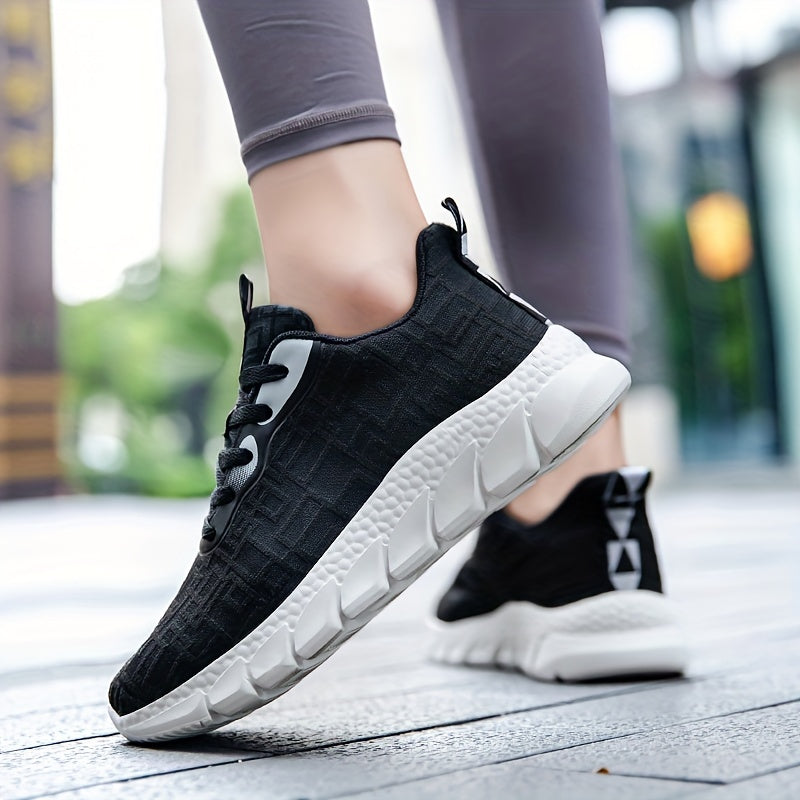 Women's Textured Mesh Lace-up Sneakers Lightweight Walking Shoes