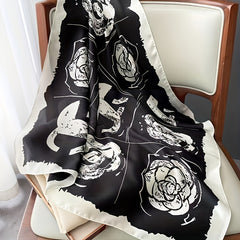 Camellia Print Silk Shawl Square Scarf