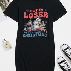  Christmas Casual Dress Women's Plus Slogan & Graphic Print Tee Dress