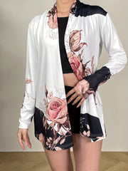  Floral Print Long Sleeve Open Front Cardigan