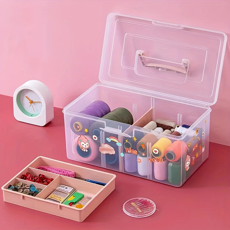 Portable 2 Tier Sewing & Knitting Supplies Storage Box with Removable Tray