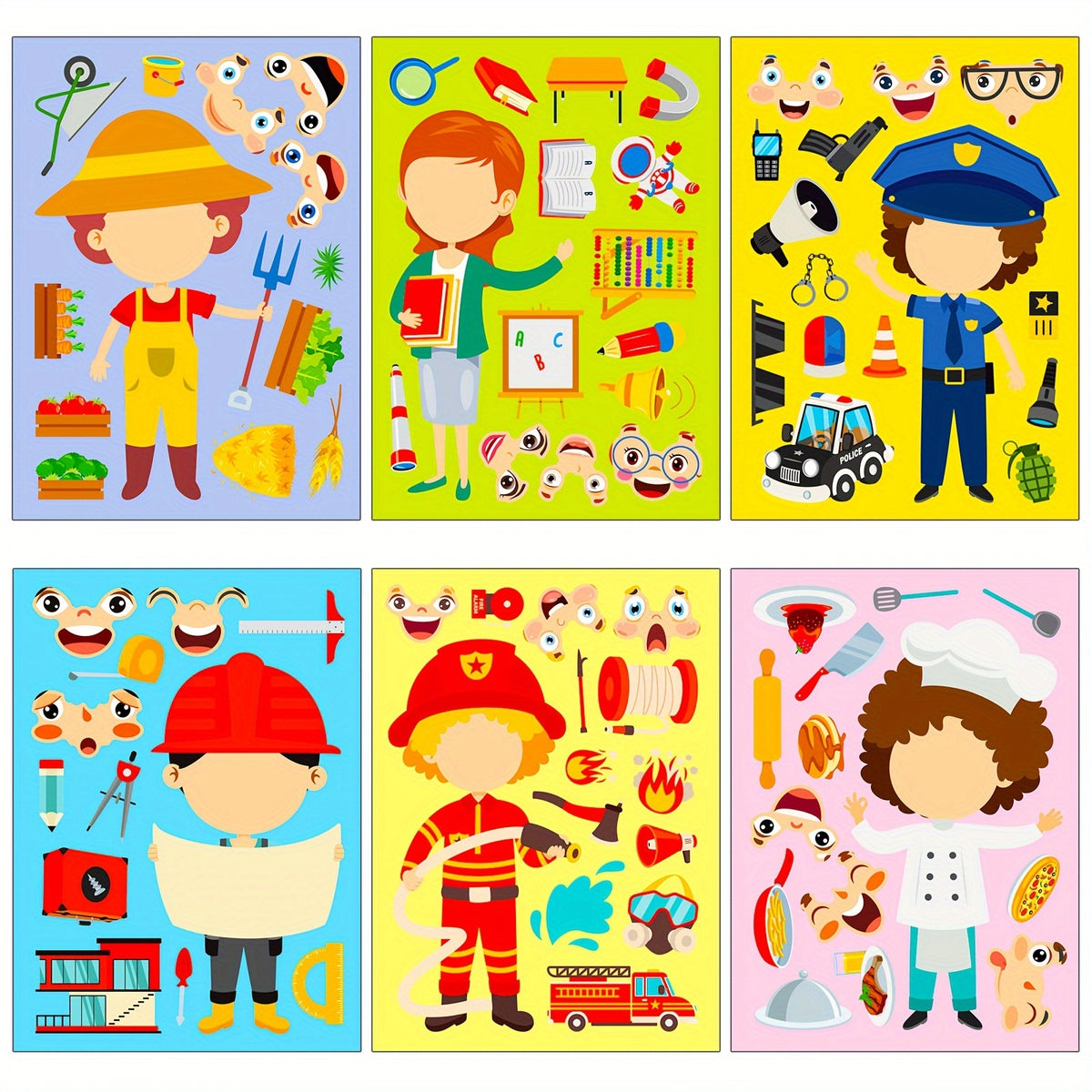 6pcs Cartoon Face Changing Stickers DIY Puzzle Stickers