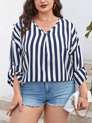  Stripe Print V Neck Blouse