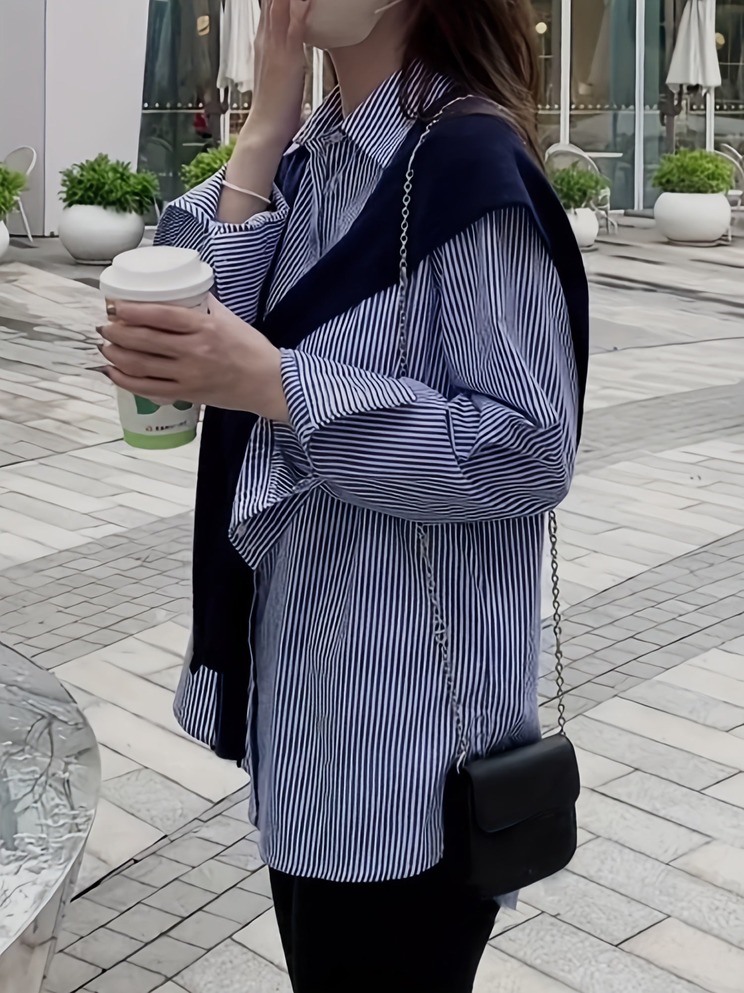 Striped Print Button Front Shirt for Women