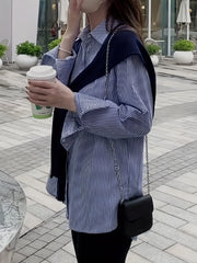 Striped Print Button Front Shirt for Women