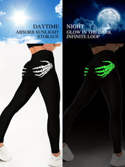 Fluorescent Halloween Skeleton Hands Print Sports Leggings