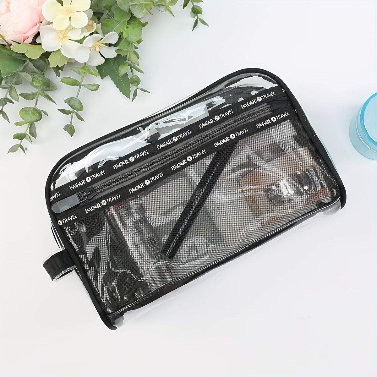 Transparent Zipper Cosmetic Bag Waterproof Makeup Brush Storage Case