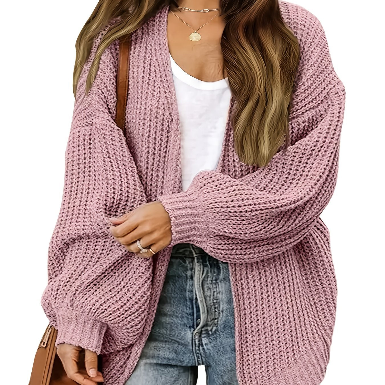  Solid Lantern Sleeve Cardigan