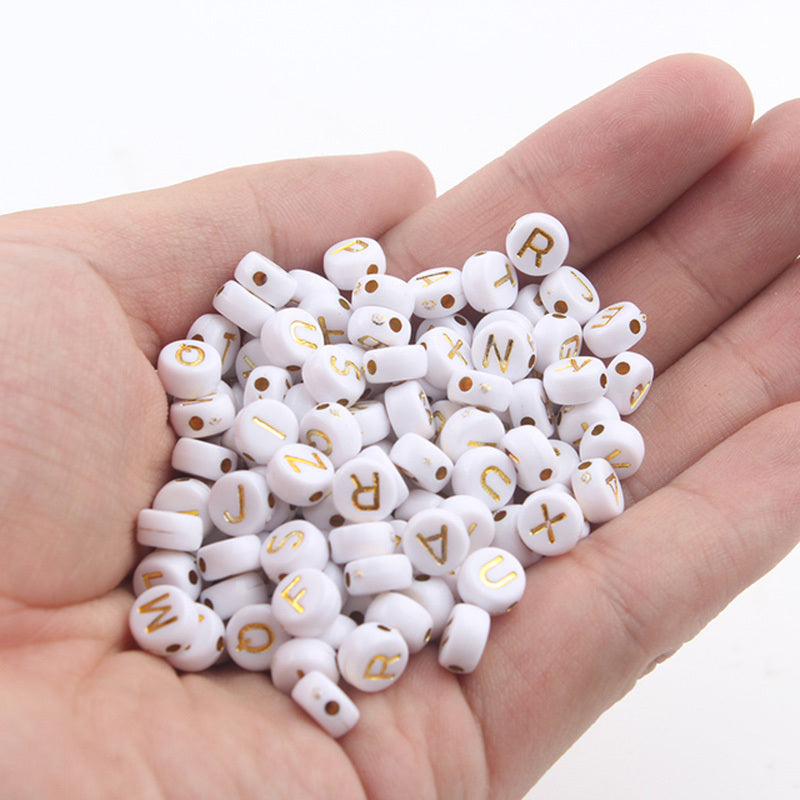100pcs Mixed Letter Acrylic Beads Round Flat Alphabet Spacer Beads
