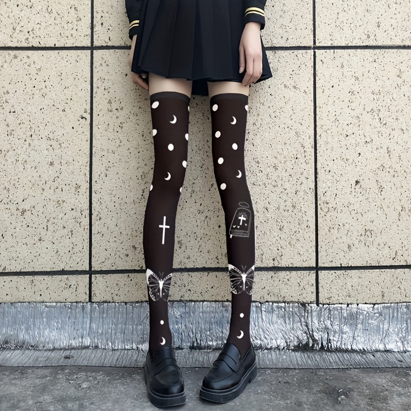 Butterfly & Spider Print Over The Knee Socks Halloween Party Stockings