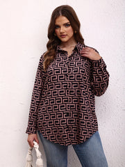  Women's Geometric Print Button Up Blouse