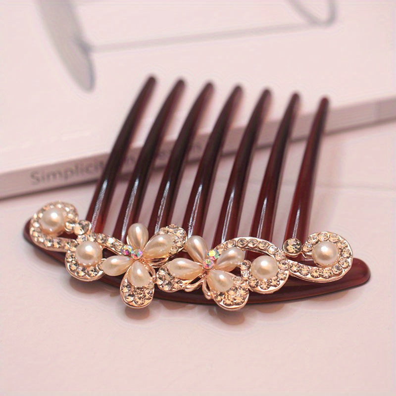 Vintage Faux Pearl Hair Comb Rhinestone Hair Comb Women's Classic Headwear