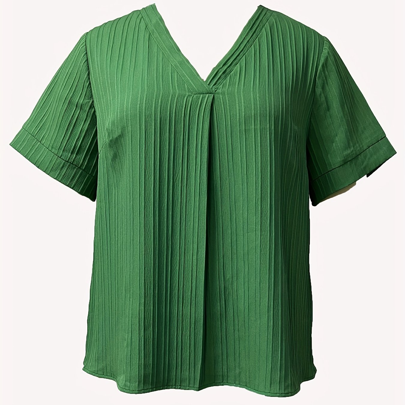  Casual Blouse Women's Plus Soild Ribbed Short Sleeve V Neck Loose Summ
