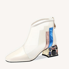 Women's Mesh Heeled Sandals Pointed Toe Rhinestone Chunky Heels Ankle Boots
