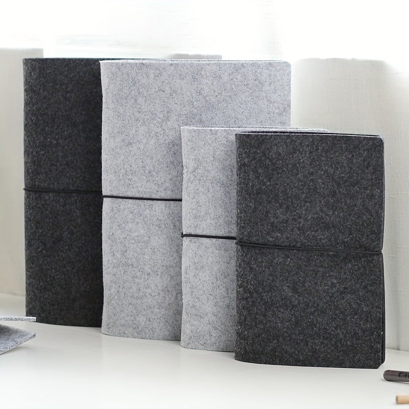 Dark Grey Felt Notepad Binder Cover, Portable Account Book Travel Journal