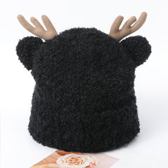 Women's Beanie Antlers Fur Hat Warm Breathable Winter Hat