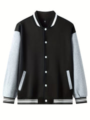 Men's Varsity Jacket Casual Block Button Up Jacket Spring Fall
