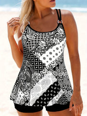 Women's Plus Size Boho Tankini Set Patchwork Paisley Print Cami Top & Shorts