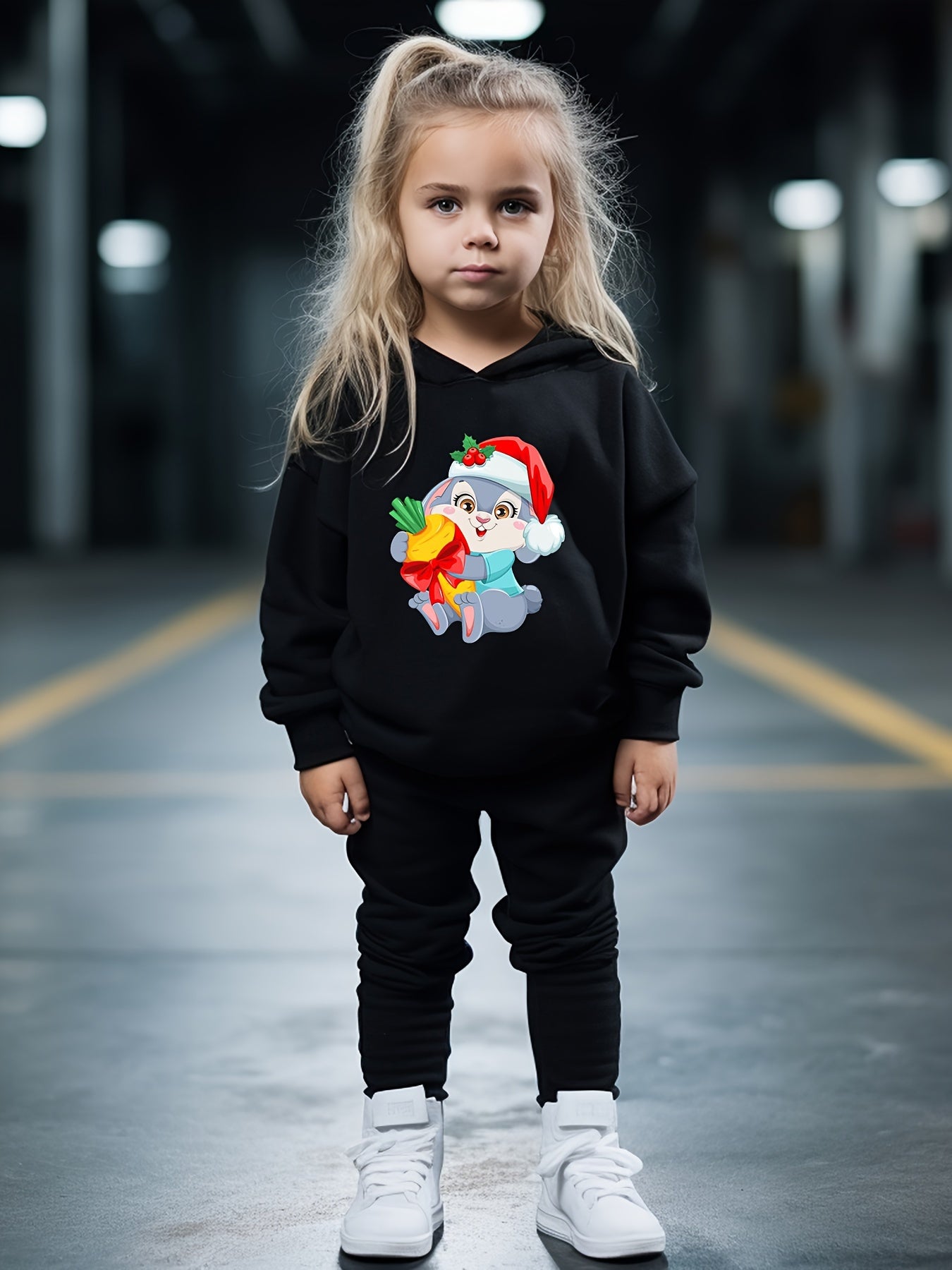 Christmas Bunny Print Hoodies Pants Set For Girls Boys